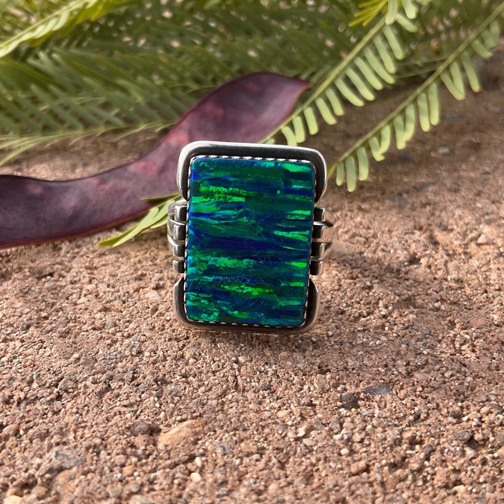 Native American Blue and Green Opal Ring - Picture 3 of 8
